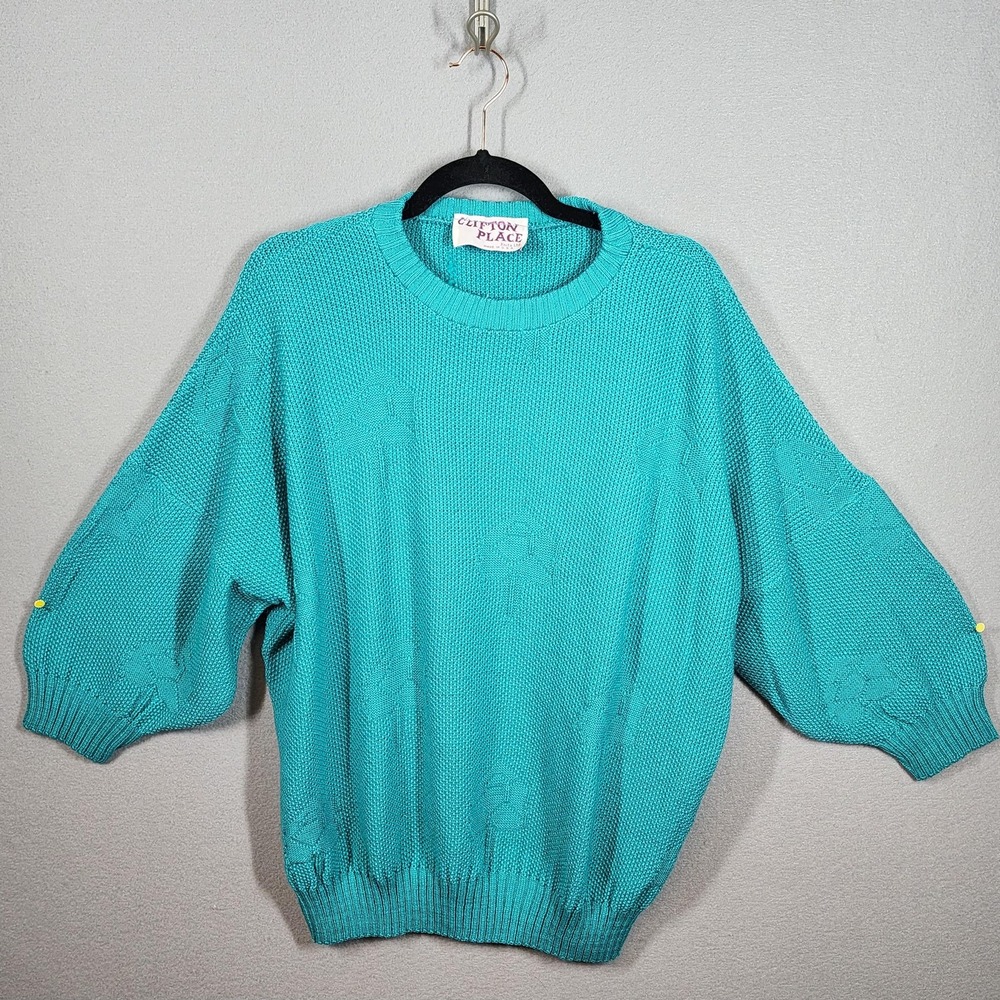 Vintage Clifton Place Sweater Womens Large Knit Floral Pullover USA 80s‎